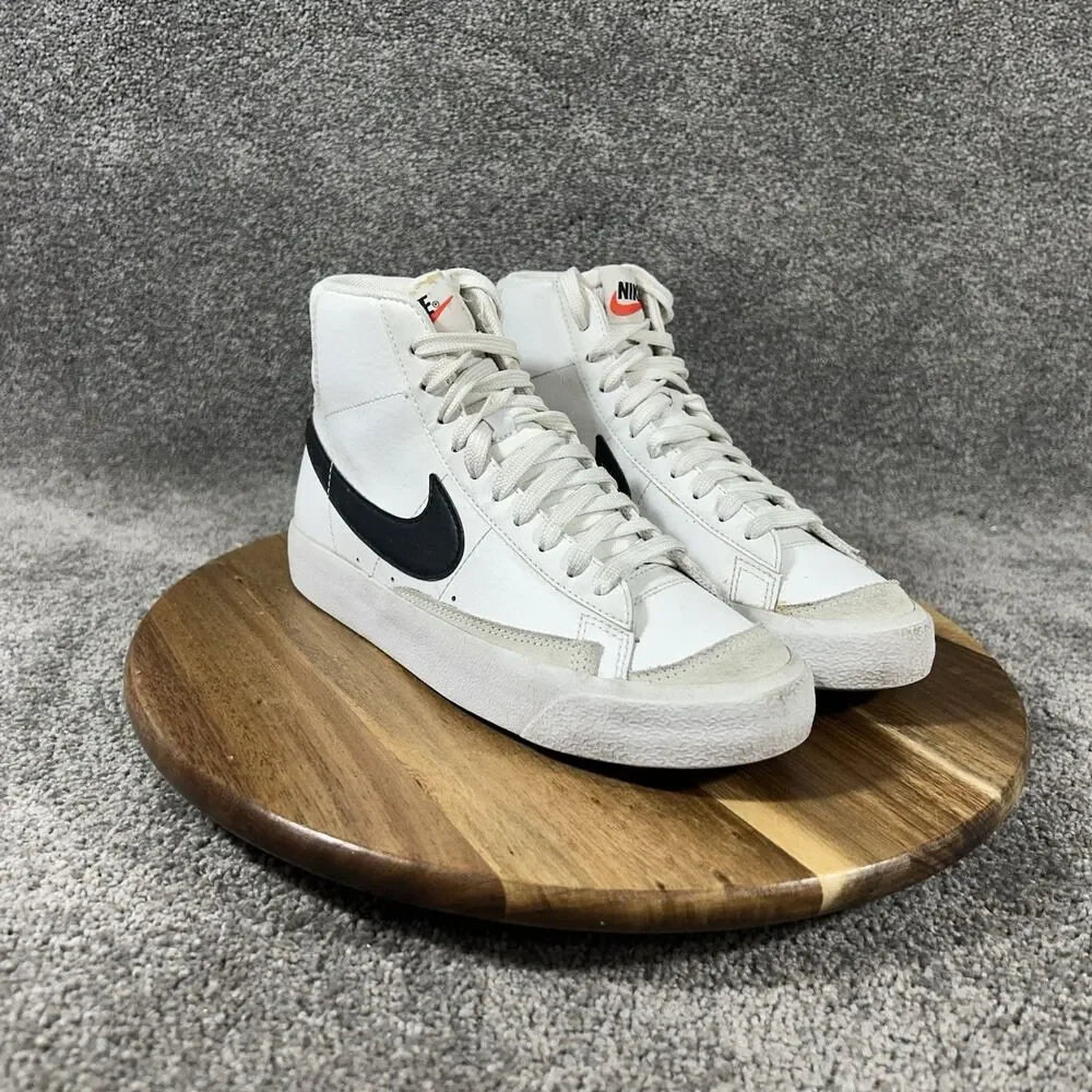 Nike Blazer Mid '77 GS DA4086-100 Kids Size 4.5Y White Black Leather Shoes Used